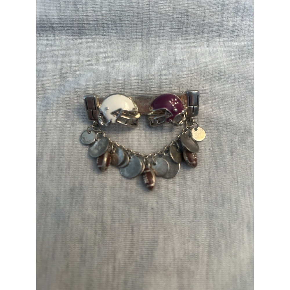 Football Helmet Charm Pin Silver Tone Dangle Sports Jewelry
